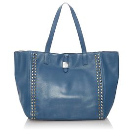 Mulberry Blue Studded Tessie Leather Tote Bag Blue