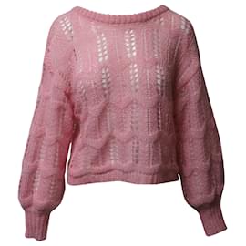 Autre Marque-Love Shack Fancy Vyoma Cable Knit Top in Pink Alpaca Wool-Pink