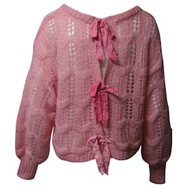 Autre Marque-Love Shack Fancy Vyoma Cable Knit Top in Pink Alpaca Wool-Pink