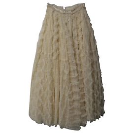 Needle & Thread Florence Ruffle Ankle Skirt in Cream Polyester White Cream