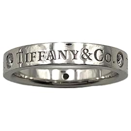 Tiffany & Co-Anillo con logo de Tiffany & Co en platino con 3 Diamantes-Plata,Metálico