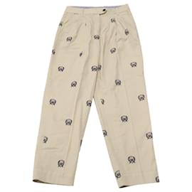 Autre Marque-Gant High-Waisted Crest Embroidery Pleated Chinos in Beige Print Cotton-Other