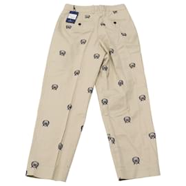 Autre Marque-Gant High-Waisted Crest Embroidery Pleated Chinos in Beige Print Cotton-Other