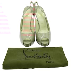 Christian Louboutin-Christian Louboutin Slingback Peep Toe Pumps in Nude Patent Calf Leather-Flesh