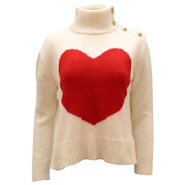 Suéter de punto con cuello simulado y corazón de Kate Spade en viscosa marfil blanco Blanco Crudo