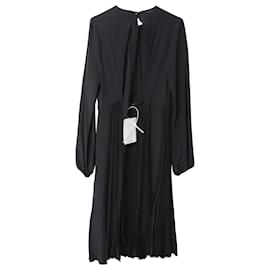 Rochas-Rochas Pleated Open Back Midi Dress in Black Silk-Black