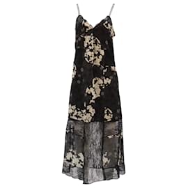 Alexander Mcqueen-MCQ Lace-Paneled Floral Midi Dress in Black Silk-Other