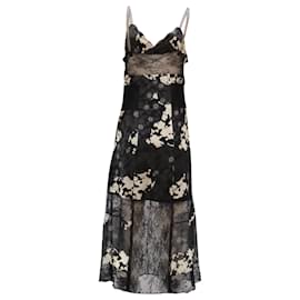 Alexander Mcqueen-MCQ Lace-Paneled Floral Midi Dress in Black Silk-Other