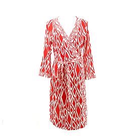 Diane Von Furstenberg DVF wrap dress in orange & white silk print Orange