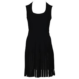 Alaïa Square Neck Fringe Dress in Black Viscose Black