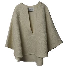 Valentino Cape Top in Ivory Bouclé Crepe Wool White