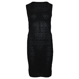 Alaïa-Alaïa Square Neck Bodycon Dress in Black Cotton-Black