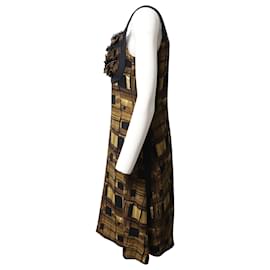 Prada-Prada Rüschenbesatz bedrucktes knielanges Kleid aus mehrfarbiger Viskose-Mehrfarben