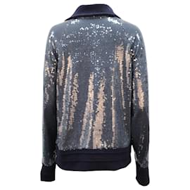Chanel-Chanel 2008 Sequined Bomber Jacket in Blue Polyester-Blue