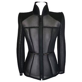 Fendi Micro-Mesh-Jacke aus schwarzem strukturiertem Netz Schwarz