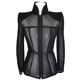 Fendi-Fendi Micro-Mesh-Jacke aus schwarzem strukturiertem Netz-Schwarz