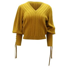 Ulla Johnson Pullover mit Puffärmeln aus senffarbener Wolle Andere Gelb