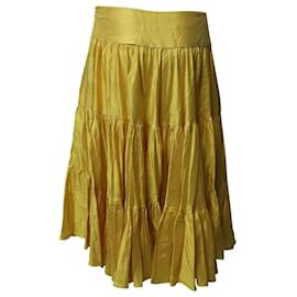 Ralph Lauren-Ralph Lauren Tiered Maxi Skirt in Yellow Silk-Yellow