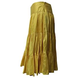 Ralph Lauren-Ralph Lauren Tiered Maxi Skirt in Yellow Silk-Yellow