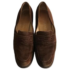 Chanel-CC Suede Loafers-Brown