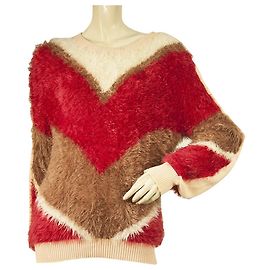 Elisabetta Franchi Maglia Trikot Rot Beige Rosa Haariger Pullover Strick Top Größe 48 Mehrfarben
