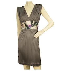 Ted Baker-Ted Baker Gray Floral Waist Sleeveless Draped Viscose Dress size 2-Dark grey