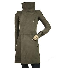 Rick Owens Gray Suede Leather Side Zipper Mid Length Jacket Coat It 38, US 4 Dark grey