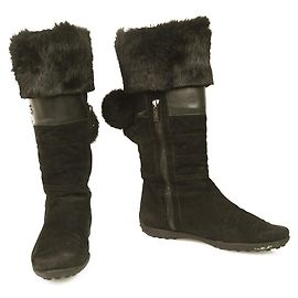 TOD'S Gommino Bottines plates à demi-fermeture éclair en daim noir avec pompons ( 38 ? ) Noir