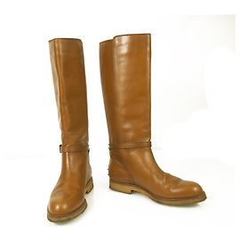TOD'S Tan Brown Leather Crepe Soles Pull-on Flat Boots size 38 Brown
