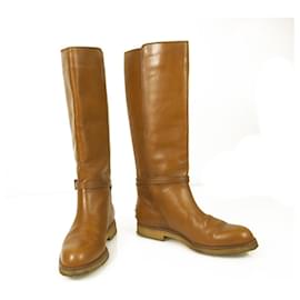 Tod's-TOD'S Tan Brown Leather Crepe Soles Pull-on Flat Boots size 38-Brown