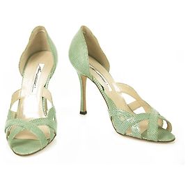 Brian Atwood Light Blue Lizard Leather High Heel Open Toe & Side Pumps Shoes 39 Light blue