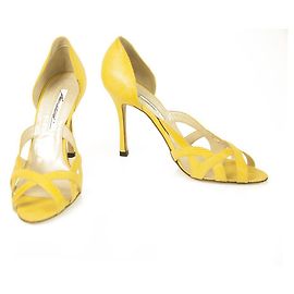 Brian Atwood Gelbe Eidechsenleder High Heel Open Toe & Side Pumps Schuhe 39.5 Gelb
