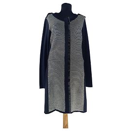 Cardigan Long Adolfo Dominguez Rayé Noir Blanc Coton Noir Blanc