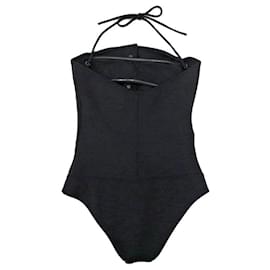 Chanel-[Used] CHANEL Swimsuit One Piece Swimming Suit Rayon Polyester Black Swimming Wear Pearl Button-Black