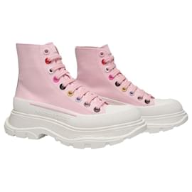 Alexander Mcqueen-Tread Slick High Sneakers in Pink Canvas-Pink