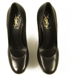 Yves Saint Laurent-Yves Saint Laurent Escarpins YSL Tribute en cuir noir à bout rond et plateforme 40-Noir