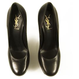 Yves Saint Laurent-Yves Saint Laurent YSL Tribute Zapatos de tacón de plataforma con punta redonda de cuero negro 40-Negro