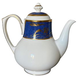 Cafetera de oro Cartier Bone China 24k "La Casa del Shogun" Blanco Azul Dorado