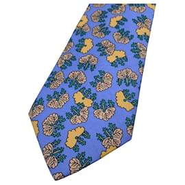 Hermès-Gravata de pescoço com estampa de flores de seda azul claro Hermes Paris 7288 EA-Azul
