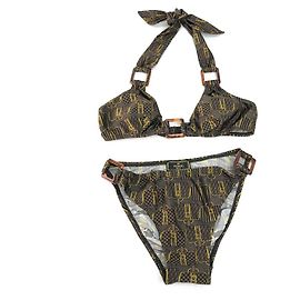 [Gebraucht] FENDI Zucca FF Logo Pekannuss Tasche Motiv Neckholder Triangular Bikini Bademode Badeanzug Tops Braun Schwarz