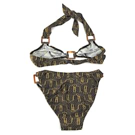Fendi-[Used] FENDI Zucca FF Logo Pecan Bag Motif Halter Neck Triangular Bikini Swimwear Swimsuit Tops-Brown,Black