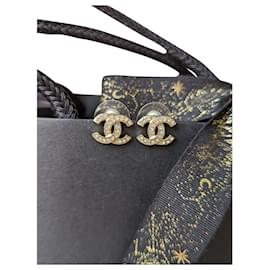 Chanel-CC F16V Logo GHW Classic Timeless Crystal Earrings-Golden