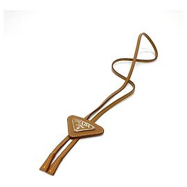 [Usato] PRADA Prada Triangolo Logo Plate Loop Tie Collana in Pelle Unisex Camel Marrone Marrone