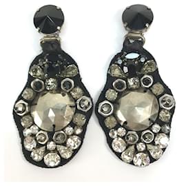 Prada-[Used] Prada PRADA 1AJC91 Tessuto Stone Bijoux Accessory Earrings Nylon / Metal Ladies NERO Black / Silver Metal Fittings-Black,Silvery,Metallic