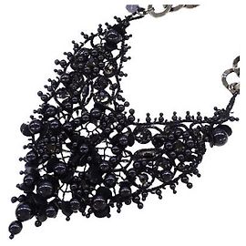 [Gebraucht] Prada PRADA Halskette Damen Perlen Spitze Silber Metallbeschläge Schwarz Schwarz Schwarz