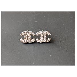 Chanel CC A14V Classic Timeless Logo Kristall SHW Ohrringe Silber
