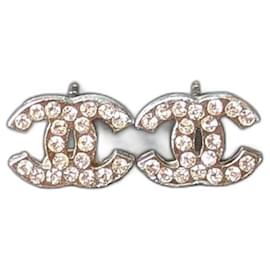 Chanel-CC A14V Classic Timeless Logo Crystal SHW earrings-Silvery