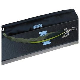 [Used] Prada PRADA pierced earrings rhinestone silver green feather metal case with storage box Silvery Green