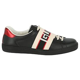 Gucci-Mens Ace Stripe Leather Sneaker-Black