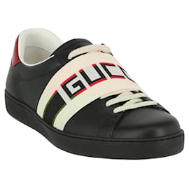 Gucci-Mens Ace Stripe Leather Sneaker-Black